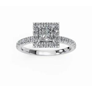 Anillo de Diamante Cultivado en Laboratorio con Halo de Princesa Real en Oro Amarillo, Rosa o Blanco de 9k, 14k o 18k, Elegante Joyería con Corte Princesa y Halo Cuadrado - Product Image 1