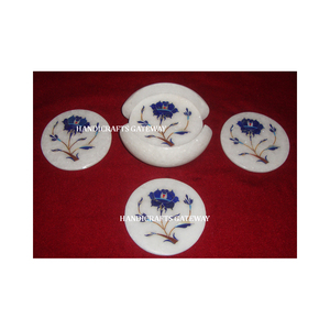 Juego de Posavasos de Mármol Blanco Natural con Diseño Floral Incrustado, Redondeados, para Decoración del Hogar, Hoteles y Restaurantes - Product Image 3