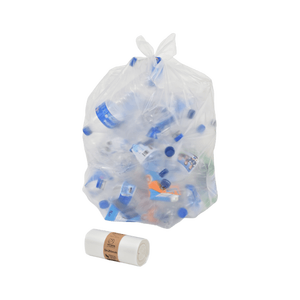 Tulipán PE BD 50L transparente 20µm esfera bolsa de basura logotipo personalizado embalaje de plástico en relieve sellado térmico sellado Material PBAT - Product Image 1