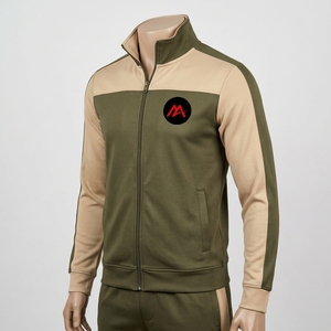 Conjunto Deportivo para Hombre en Verde Oliva, Chaqueta Deportiva con Cierre Completo, Pantalones Jogger con Franjas Laterales Beige, Ropa Deportiva para Entrenamiento, Gimnasio, Running y Fitness - Product Image 4