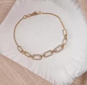 Bracelet chaîne en diamant naturel taille ronde Bracelet trombone en diamant extrait de terre or massif 14 carats diamant naturel - Product Image 4