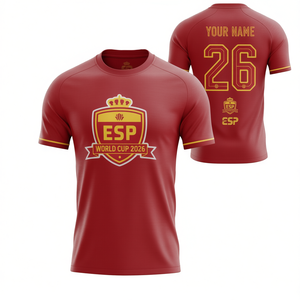 Maglietta Promozionale Unisex per Tifosi di Calcio Spagna 2026 WC, T-Shirt Rossa e Gialla con Grafica per il Giorno della Partita - Product Image 2
