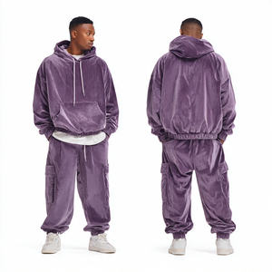 Ensemble de survêtement en velours lourd ample pour hommes et femmes, sweat-shirt à capuche, pantalon de jogging ample, ensemble unisexe surdimensionné, design 2 en 1 pour l'hiver - Product Image 4