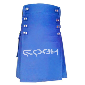 Tablier interchangeable de kilt utilitaire moderne en coton hybride bleu brillant avec poches latérales bleues - Product Image 1