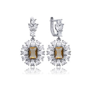 Pendientes colgantes de sultanita de corte esmeralda Floral CZ Halo Cambio de color Piedra preciosa Joyería de declaración al por mayor Plata de Ley 925 - Product Image 1