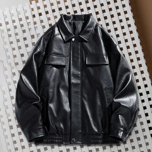 แจ็กเก็ตหนังแท้แฟชั่นสำหรับผู้ชาย, แจ็กเก็ตหนังนิ่มสีทึบของผู้ชายแจ็คเก็ตหนังลำลองยอดนิยมเรียบง่าย2024สำหรับฤดูใบไม้ร่วง - Product Image 3