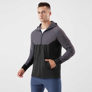 Qualité supérieure Fitness en plein air course sweats à capuche support coupe-vent décontracté fermeture éclair complète tissu imperméable automne veste - Product Image 5