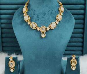 ชุดสร้อยคอทองเหลืองลายโพลกีและหินโมนาลิซ่าสำหรับผู้หญิง เหมาะสำหรับงานแต่งงาน งานปาร์ตี้ สร้อยคอหรูหราพร้อมต่างหูสวยงาม - Product Image 4