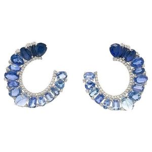 Royal Blue Half <b>Moon</b> Lab Grown Diamond <b>Earring</b> With 925 Sterling Silver IGI Certified Party Wear American Diamond - Product Image 1