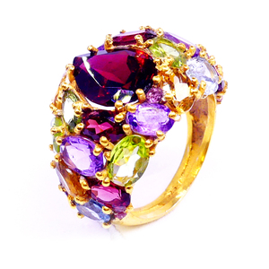 Party Wear 925 Sterling Silver Grenat Multi Color Gemstones Handmade Wedding Wear Eternity Cocktail Ring - Product Image 1