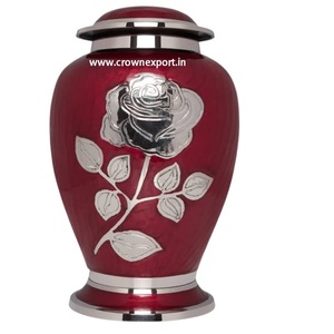Silver Rose Cremation <b>Urn</b> Funeral <b>Urn</b> with <b>Large</b> Flower on Lilac Purple Enamel Burial <b>Urn</b> for Human Ashes Adult Size 100% Brass - Product Image 5