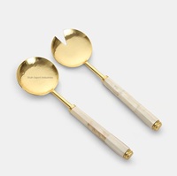 Juego de Servidores de Ensalada de Acero Inoxidable Dorado Popular con Mango de Nácar, Estilo Moderno y Lujoso para el Hogar, Hoteles, Herramientas para Ensaladas de Mesa