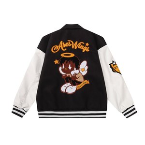 Chaqueta Bomber de béisbol para hombre y mujer, chaqueta de cuero de retales con letras de Ángel, ropa de calle, abrigos universitarios Unisex - Product Image 3