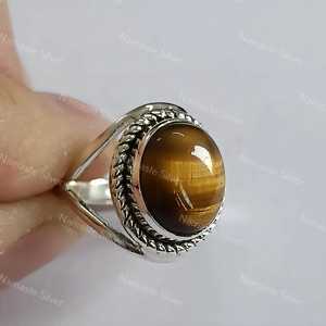 925 Sterling <b>Silver</b> Handmade Tigers Eye Boho <b>Ring</b> Women's Natural Oval <b>Silver</b> <b>Statement</b> <b>Ring</b> for Gift - Product Image 1