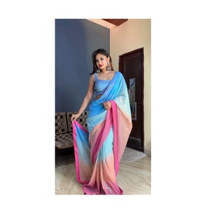 Penjualan laris pakaian India desain Modern warna teduh wanita Saree tersedia dalam ukuran bebas dengan blus yang serasi dari India