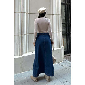 Jupe longue en jean pour femme avec rabat, vêtement d'extérieur tendance - Product Image 4