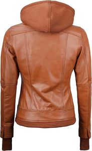 Trusted Manufacturer Supplier's Custom Women's Genuine Lambskin Hooded <b>Leather</b> <b>Jacket</b> Solid Pattern Outerwear Removable Hood - Product Image 2