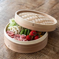 Panier vapeur en bambou pour dumplings, ustensile de cuisine traditionnel, naturel, fait à la main, tissé en bambou, avec couvercle