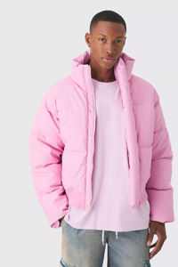 Nouveau Style Logo Personnalisé Boxy Mat PU Col Entonnoir Doudoune Veste En Rose Coupe-Vent Chaud Hiver Extérieur Matelassé Vers Le Bas Vestes Pour Hommes - Product Image 3