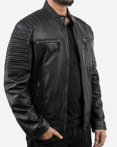 Chaqueta ajustada de cuero de motorista para hombre, forro de viscosa, transpirable, personalizable, cierre de cremallera de calle alta, chaqueta de invierno al por mayor - Product Image 3