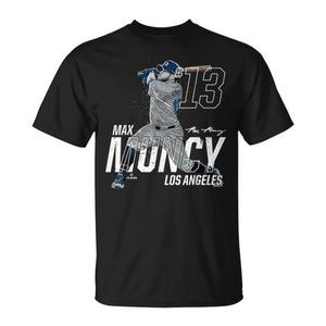 Maglietta da baseball Max Muncy Los Angeles con pose dinamica, maglietta promozionale MLBPA - Product Image 1