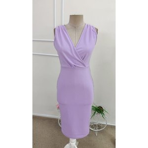 Vestido midi de crepé importado con cuello cruzado sin mangas para mujer, 34522 - Lila - Product Image 4