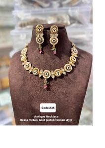 Conjunto de collar antiguo de aspecto pesado con pendientes Joyería nupcial y de fiesta glamorosa para mujeres Más vendidos de la India - Product Image 2