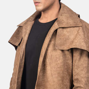 Manteau en cuir marron pour homme, style militaire - Product Image 4