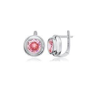 ต่างหูทรงกลมน่ารักประดับเพชร CZ สีชมพู ขายส่ง เครื่องประดับเงินแท้ 925 ทำมือจากตุรกี - Product Image 5