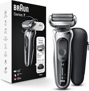 Braun Series 7 7020s Flex pisau cukur elektrik untuk pria dengan pemangkas presisi, basah & kering, isi ulang, pencukur Foil nirkabel, perak