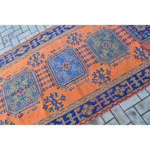 พรมขนาด 4.1x10.7 ฟุต, พรมวินเทจตุรกี, พรมลายตารางสีส้ม - Product Image 5