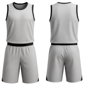 Ensemble d'uniformes de basket-ball gris clair en gros - Jersey et short en maille à séchage rapide avec bordure noire - Product Image 1