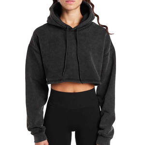 Las mejores sudaderas con capucha cortas de punto para mujer Sudadera de invierno estampada con logotipo frontal Precio al por mayor - Product Image 1