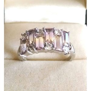 Shah Gems Women's 925 Sterling <b>Silver</b> <b>Ring</b> Natural Amethyst and White Topaz Inlay Stylish Engagement <b>Ring</b> Accessory - Product Image 1