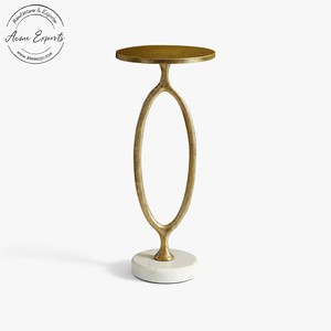 Modern Contemporary Handcrafted <b>Tall</b> Brass Side <b>Table</b> with Marble Base Used for Classic Minimalist Interior Decoration - Product Image 1