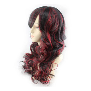 Nueva Peluca de mujer con flequillo, balayage Rubio largo ondulado con reflejos rojos y negros, pelo sintético resistente al calor para la moda - Product Image 3