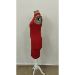 Robe courte en scuba sans manches à col roulé pour femme, 36223 - Rouge - Product Image 5