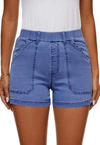 Short en jean pour femme taille haute été coton extensible décontracté sur la plage short en jean taille élastique avec poches - Product Image 6