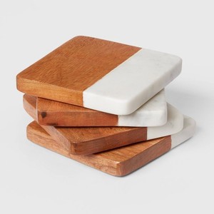 Handmade Natural <b>Coaster</b> Set with Marble and Wood Design Solid Square Shape <b>Coasters</b> for Breakfast Dining <b>Table</b> <b>Coasters</b> - Product Image 1