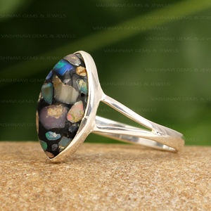 Wholesale Bulk Natural Black <b>Opal</b> Copper Gemstone <b>Ring</b> 8x16mm Marquise Shape 925 Sterling <b>Silver</b> Fine Bohemian Jewelry Women's - Product Image 4