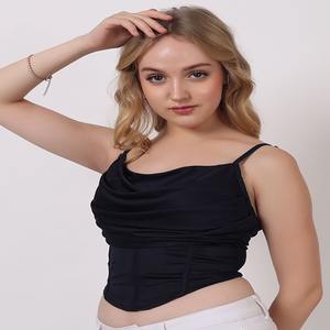 Hot Sale Custom <b>Womens</b> Cowl Neck <b>Corset</b> Top back ribbon design Strap New Arrival Ribbon & Button Design Breathable Sexy Top - Product Image 1