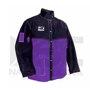 แจ็คเก็ตเชื่อมสีน้ำเงิน FR (สารหน่วงไฟ) พร้อมแขนเสื้อหนัง - Product Image 2