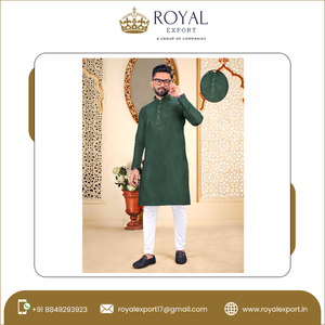 Pijama largo de estilo indio para hombre, ropa de descanso con cuello de trabajo bordado de algodón puro, estilo sólido, tradicional, para la compra a granel - Product Image 6