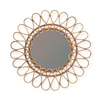 Miroirs muraux d'intérieur traditionnels de haute qualité en gros, finition naturelle, miroirs en bois clair avec cadre en rotin tressé
