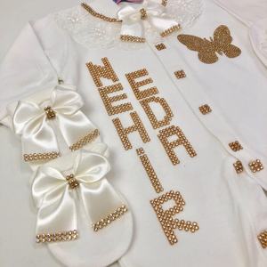 Conjunto de Mameluco para Bebé Niña de Alta Calidad al por Mayor, 100% Algodón, Tejido de Punto, Manga Larga, Cierre de Botones, Aplique de Mariposa Personalizado - Product Image 6