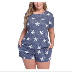 Vêtements de nuit respirants pour femmes du Pakistan 100% haut à col rond rayé en coton Pima et short deux pièces pyjama - Product Image 2
