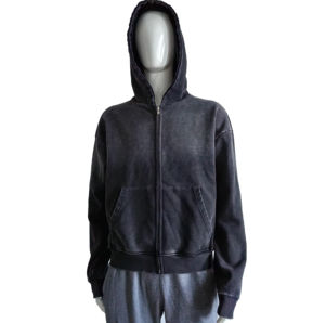 Wholesale OEM ODM <b>Men</b> Embroidery Oversized French Terry <b>Zip</b> <b>up</b> Acid Wash Sun Faded Hoodie Vintage Wash Hoodie Manufacture - Product Image 1