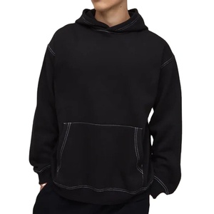 Logo personnalisé imprimé sweat à capuche surdimensionné lourd haute qualité Streetwear ContractWhite Stitching Pullover noir sweat à capuche pour homme 2026 - Product Image 1