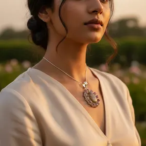 Pendentif en argent 925 avec pierre précieuse pour femmes, bijoux fantaisie, motif goutte d'eau en or rose, plaqué rhodium, charme en or, matériau principal - Product Image 3