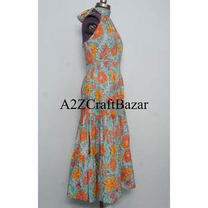 Best Selling Women's 100% Cotton Maxi Dress Handmade Summer Beach Wear floral Print Soft Casual Boho Style Natural Free - Product Image 3